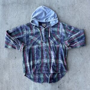 VTG 90s Weekends Plaid Flannel Hoodie Shirt Men's Large Button Up Long Sleeve